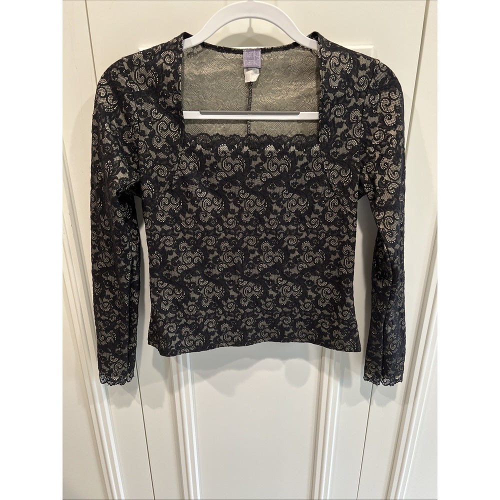 Vintage Hanky‎ Panky Black Lace Overlay Top Size Small Coquette Fairy Milkmaid